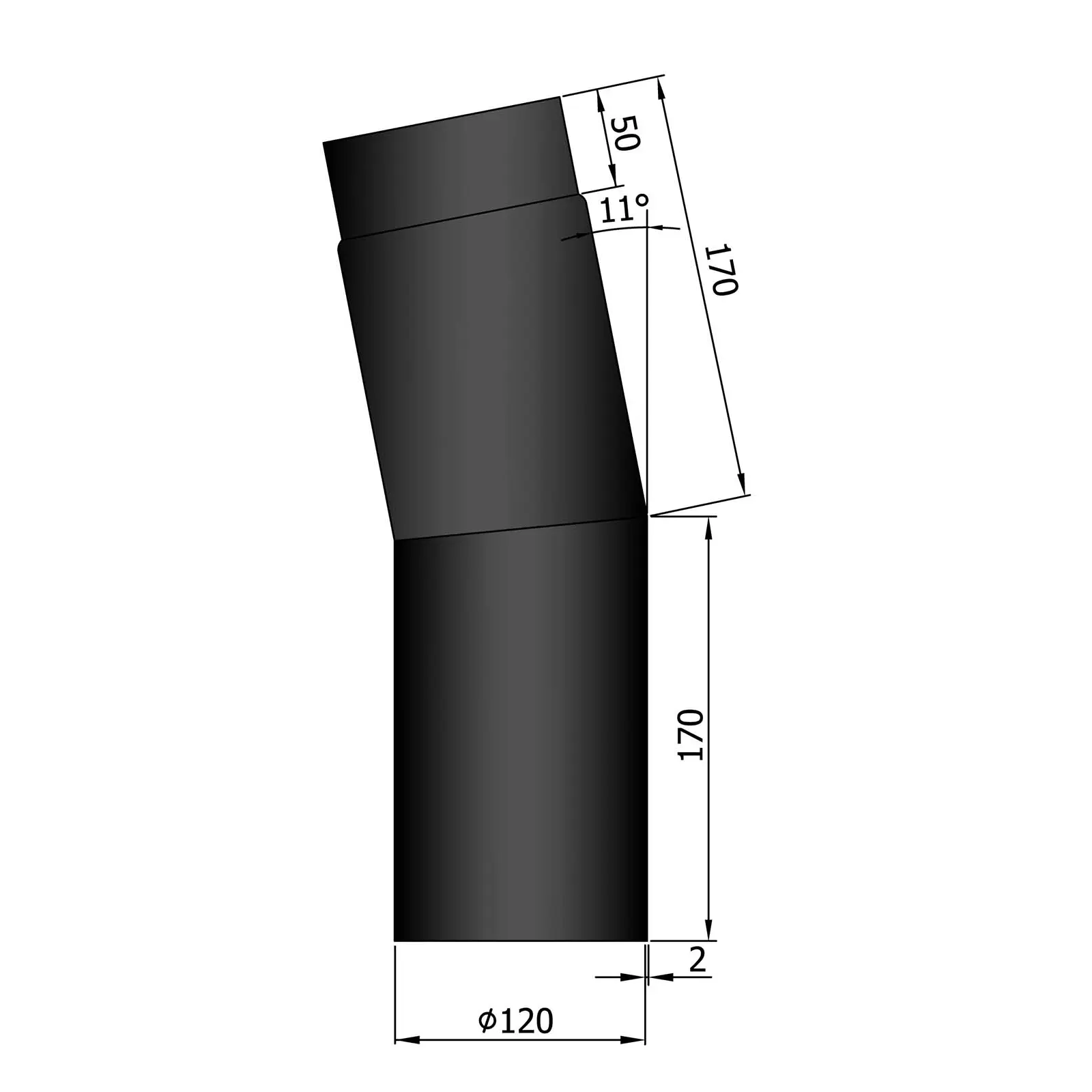 Ofenrohrbogen 11°, 2 mm Stahl, schwarz