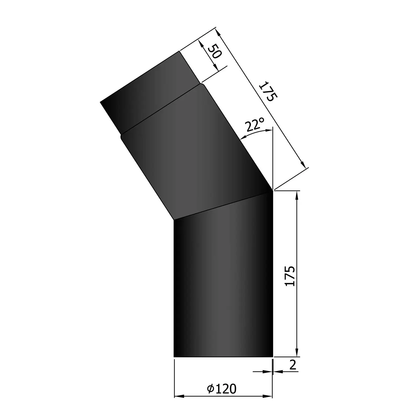 Ofenrohrbogen 22°, 2 mm Stahl, schwarz