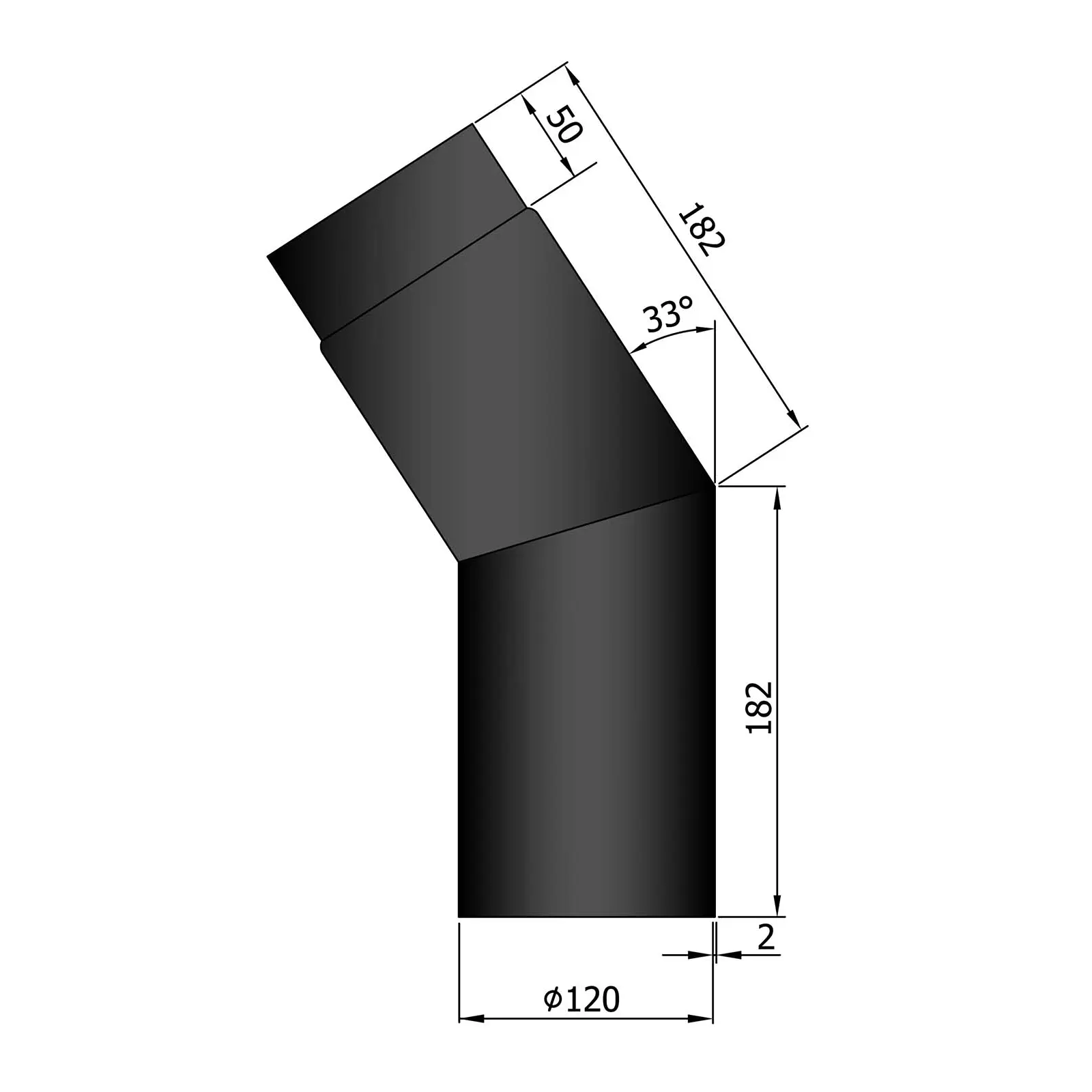 Ofenrohrbogen 33°, 2 mm Stahl, schwarz