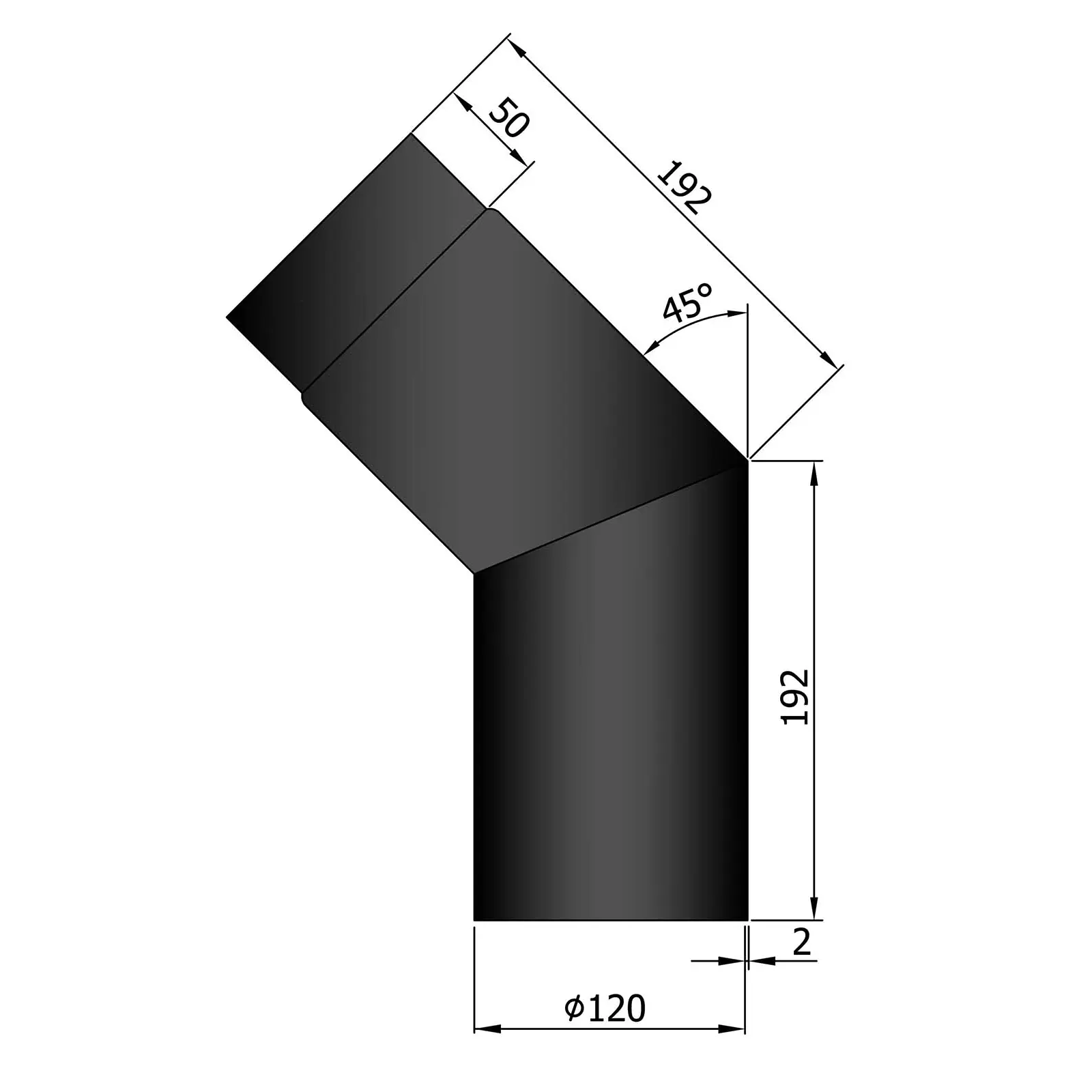 Ofenrohrbogen 45°, 2 mm Stahl, schwarz