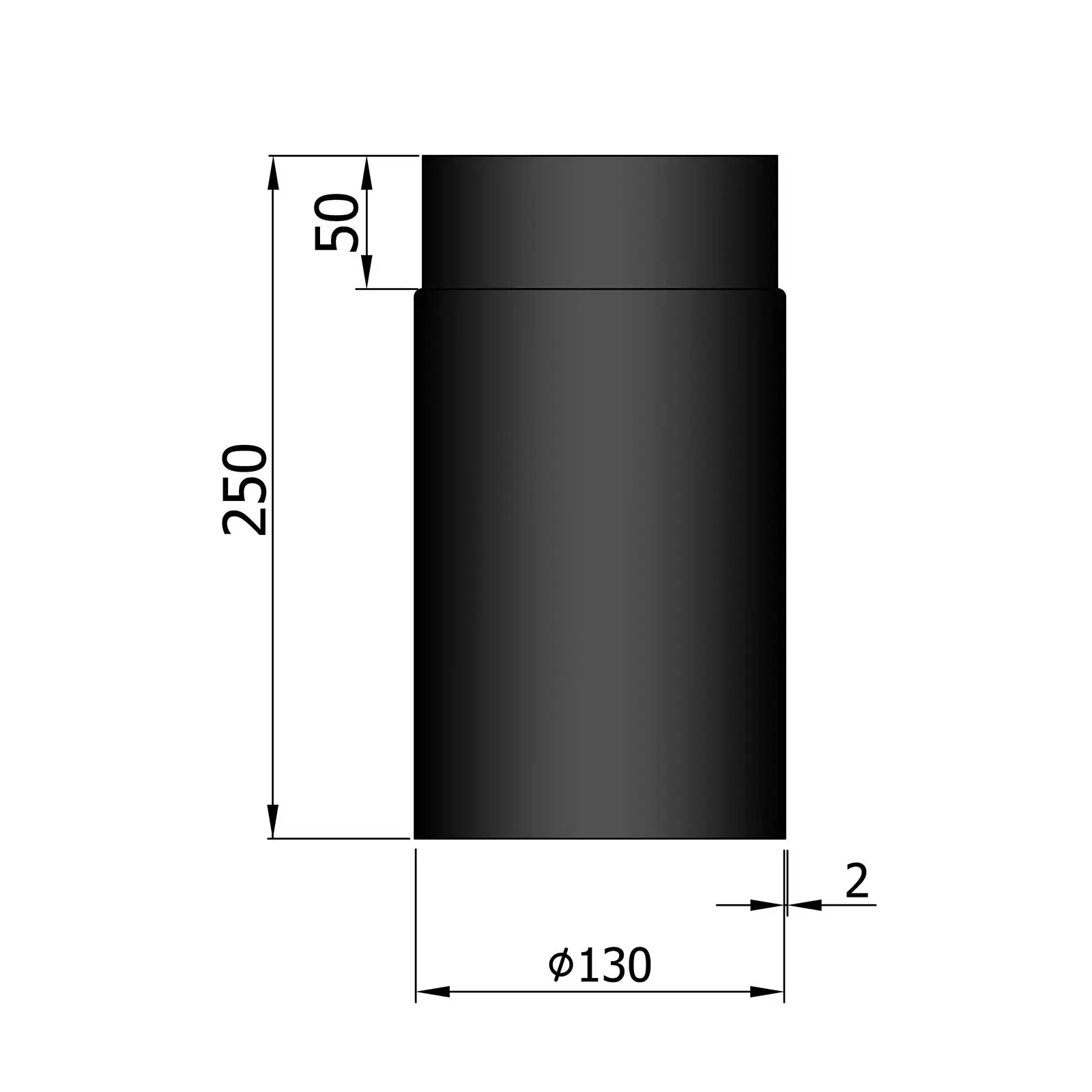Ofenrohr 250 mm, 2 mm Stahl, schwarz