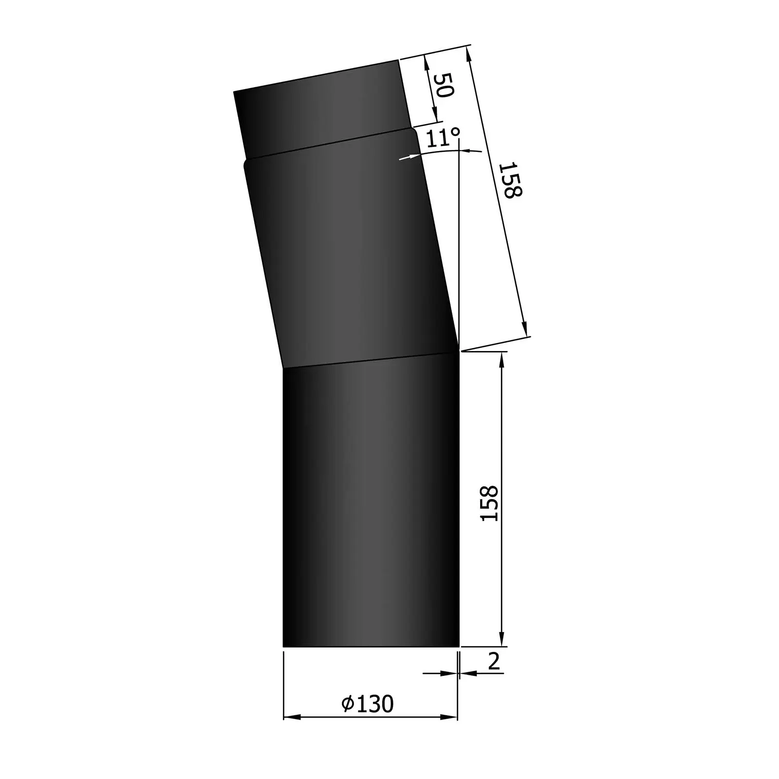 Ofenrohrbogen 11°, 2 mm Stahl, schwarz