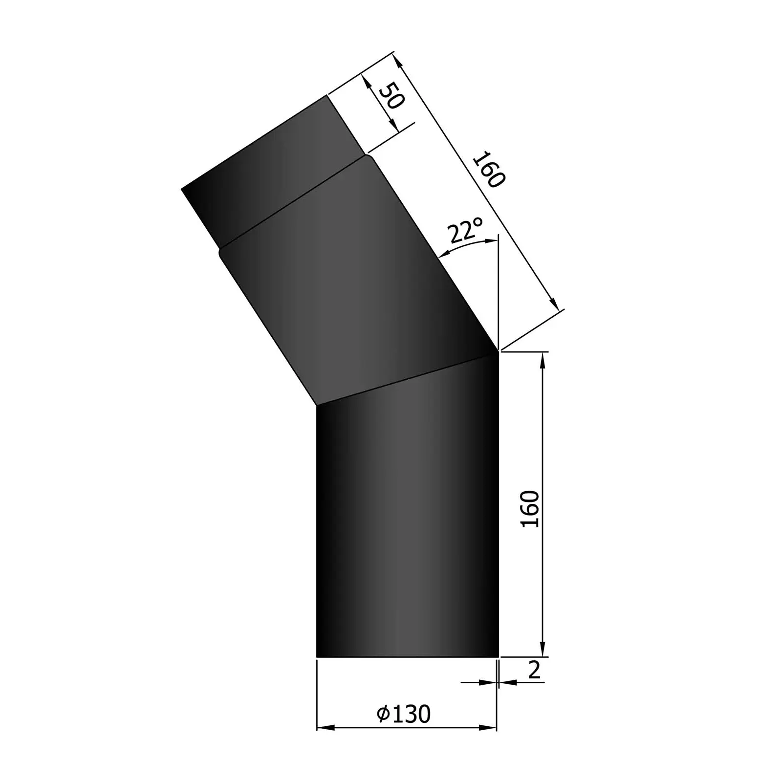 Ofenrohrbogen 22°, 2 mm Stahl, schwarz