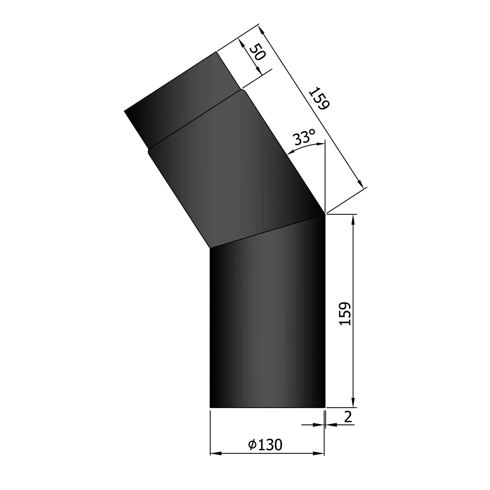 Ofenrohrbogen 33°, 2 mm Stahl, schwarz