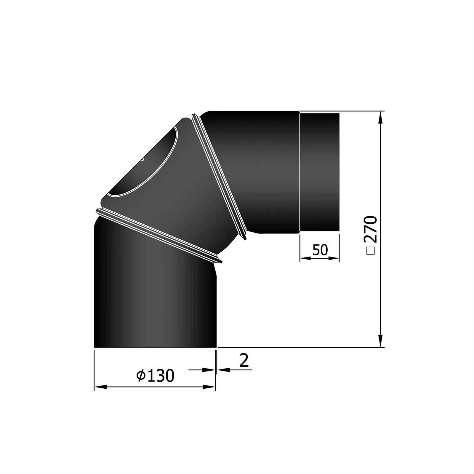 Ofenrohrbogen verstellbar 0-90° mit Putztür, 2 mm Stahl, schwarz