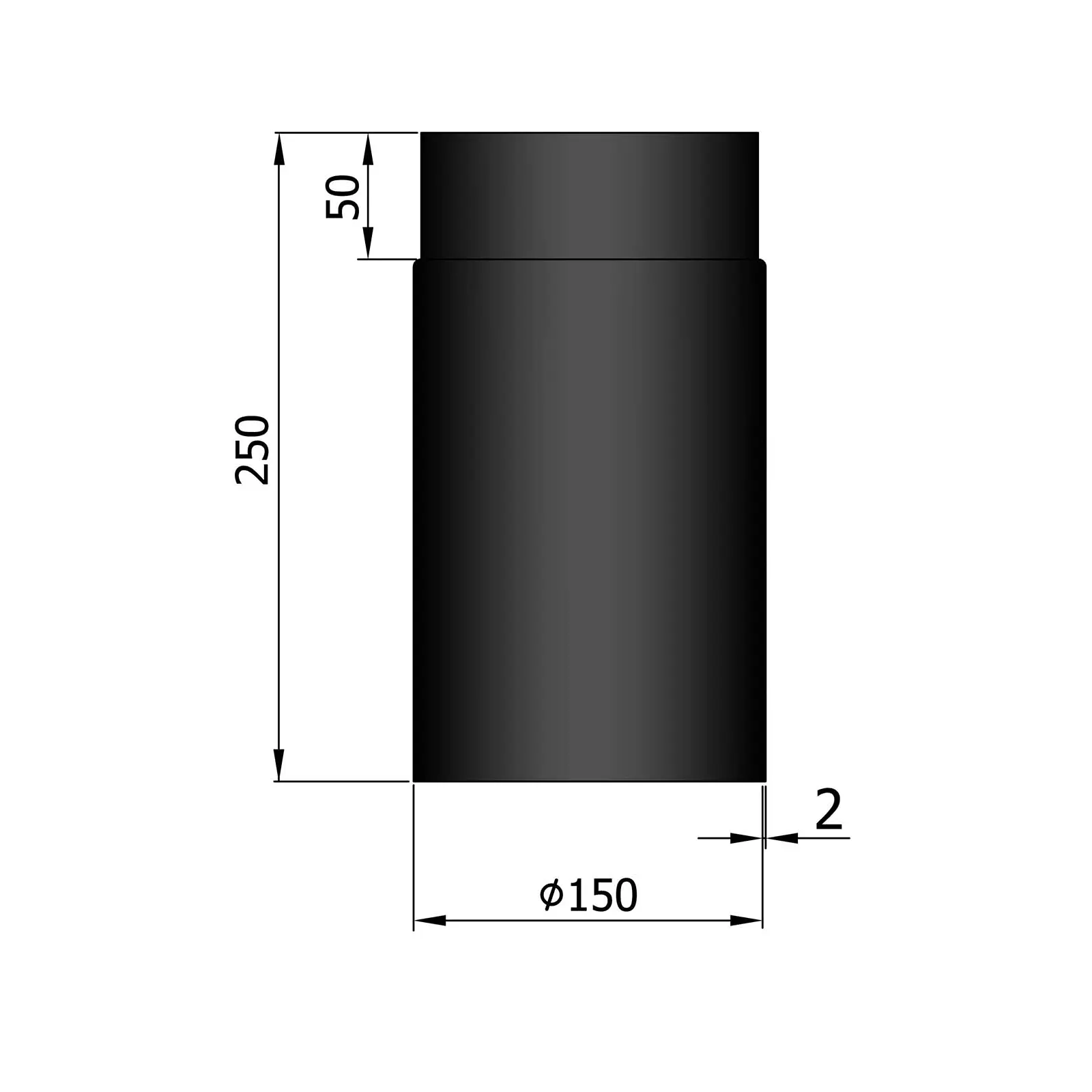 Ofenrohr 250 mm, 2 mm Stahl, schwarz