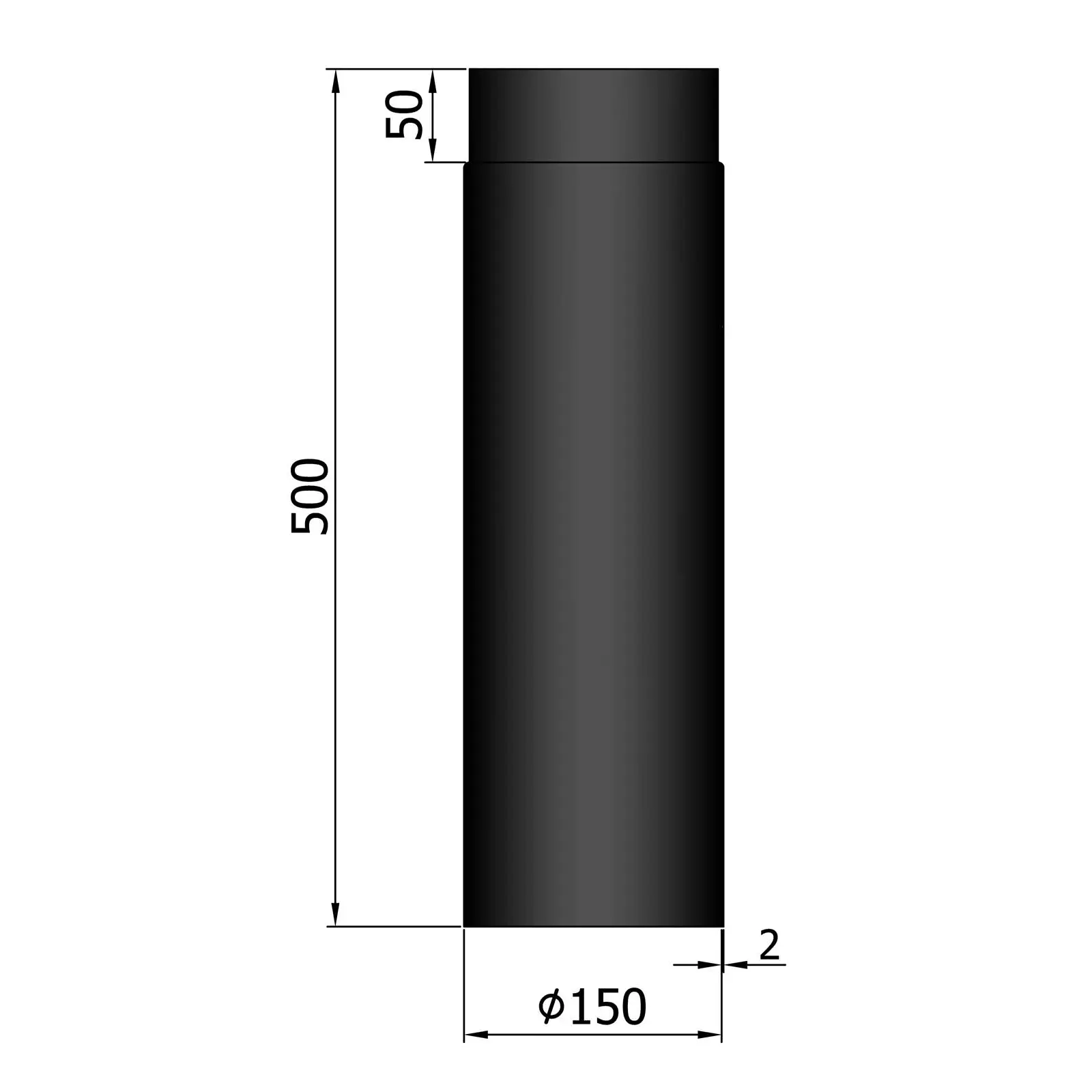 Ofenrohr 500 mm, 2 mm Stahl, schwarz