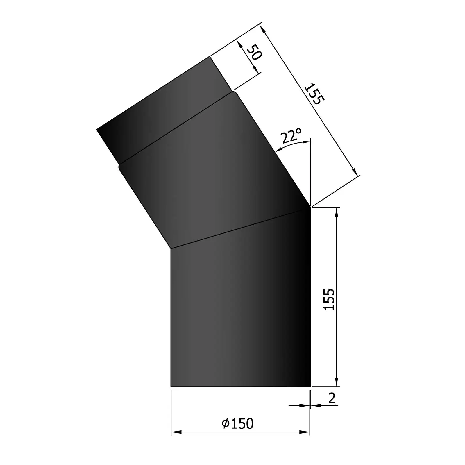 Ofenrohrbogen 22°, 2 mm Stahl, schwarz