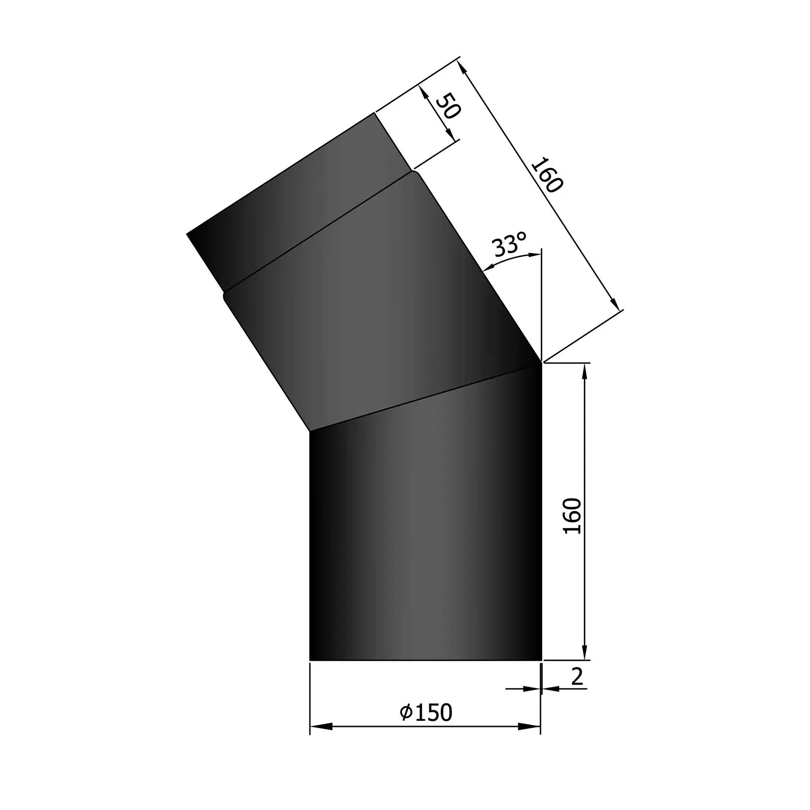 Ofenrohrbogen 33°, 2 mm Stahl, schwarz