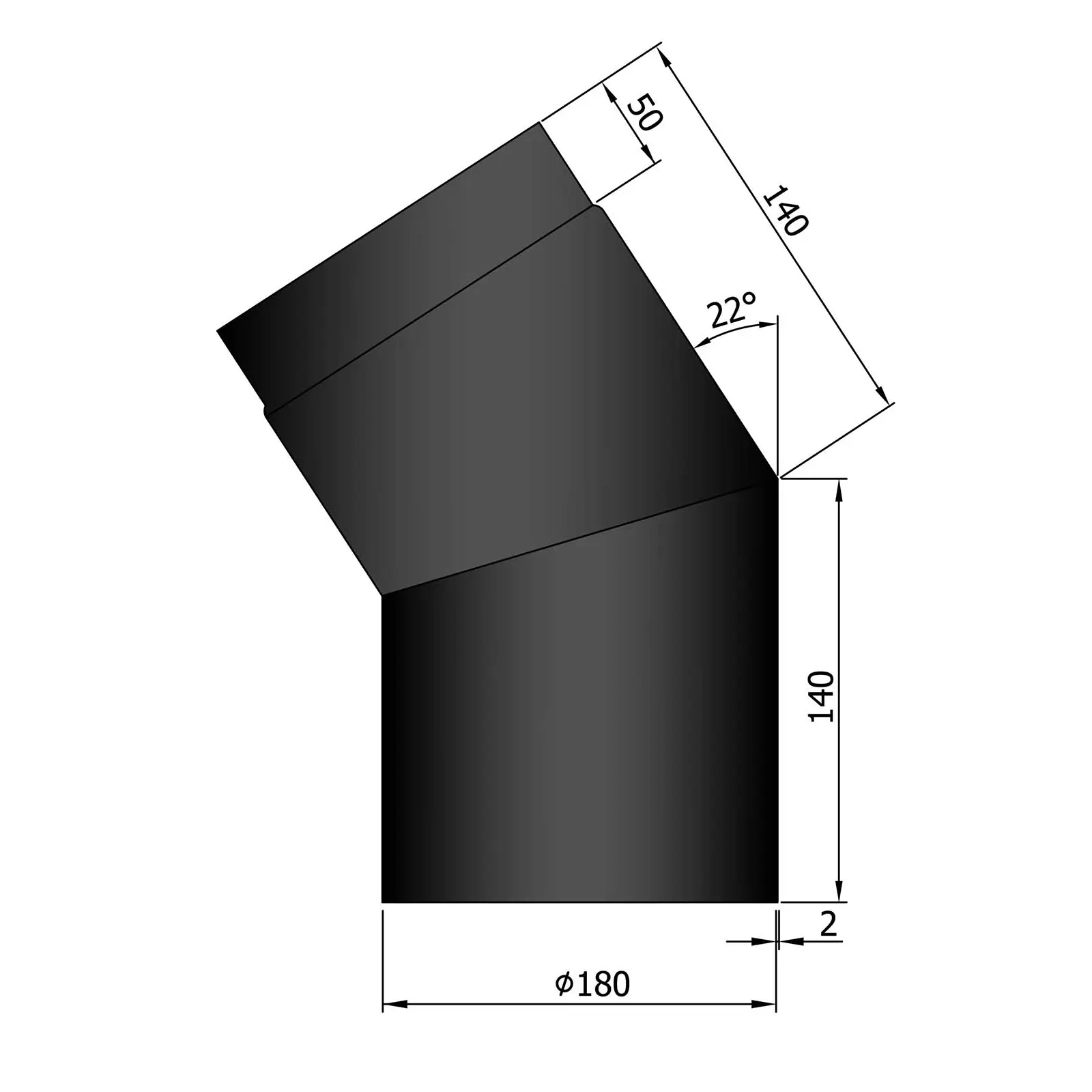 Ofenrohrbogen 22°, 2 mm Stahl, schwarz