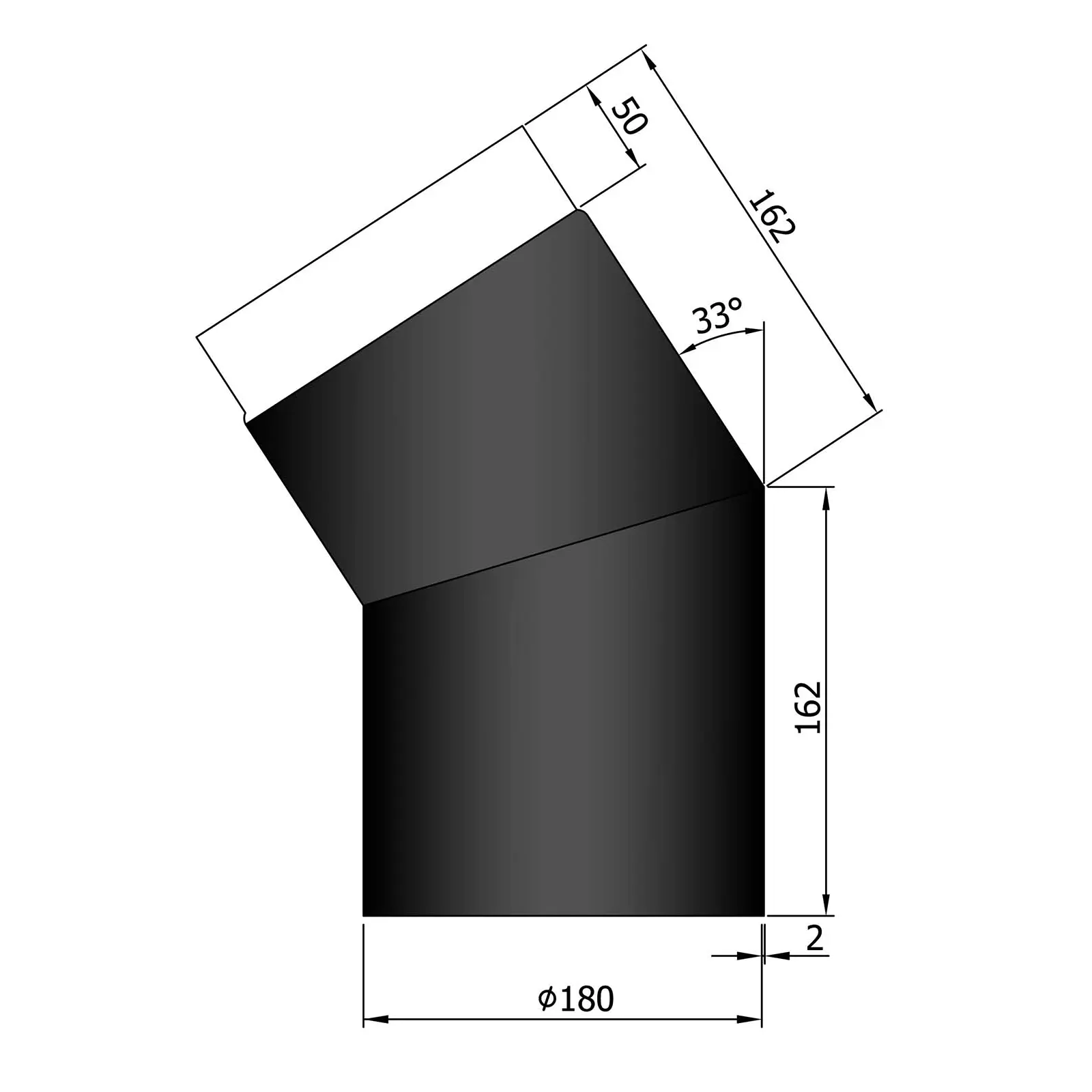 Ofenrohrbogen 33°, 2 mm Stahl, schwarz