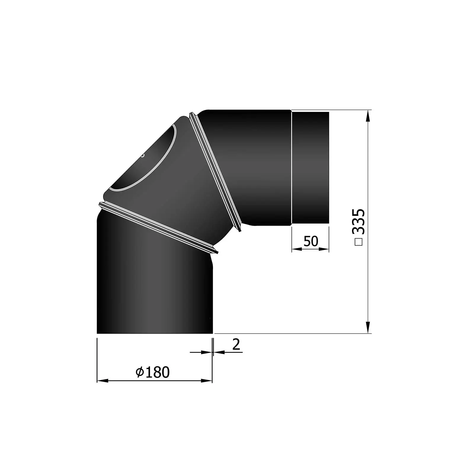 Ofenrohrbogen verstellbar 0-90° mit Putztür, 2 mm Stahl, schwarz