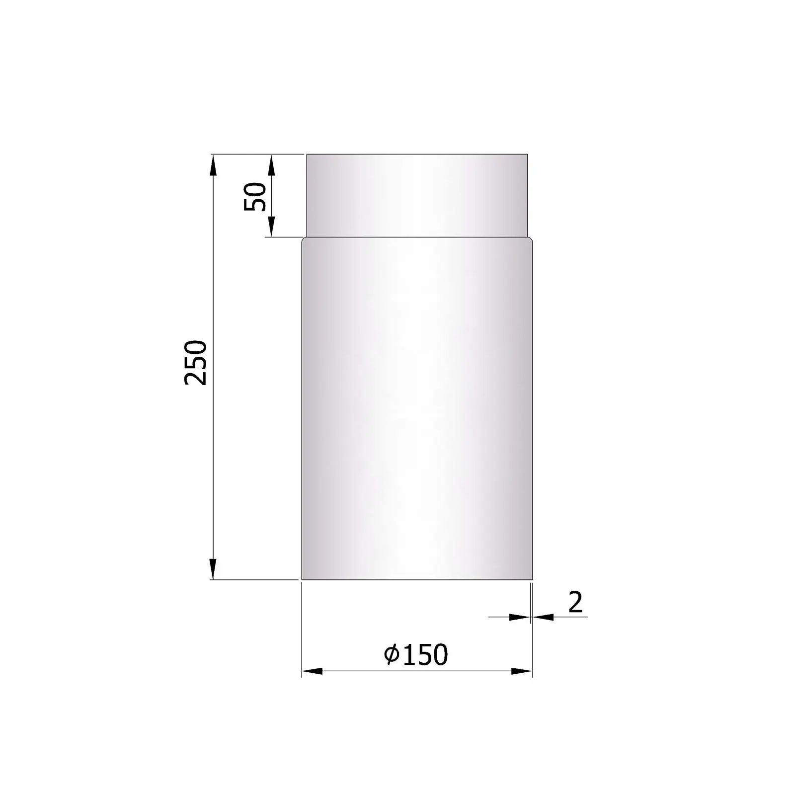 Ofenrohr 250 mm, 2 mm Stahl, unlackiert