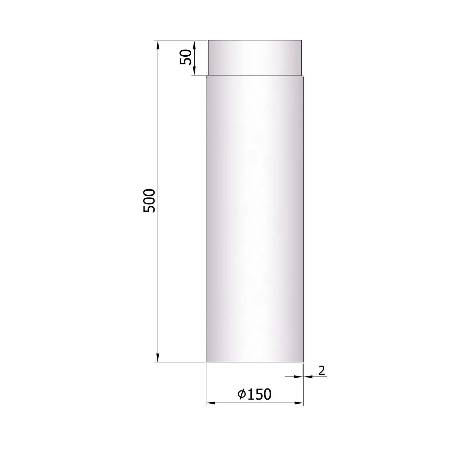 Ofenrohr 500 mm, 2 mm Stahl, unlackiert