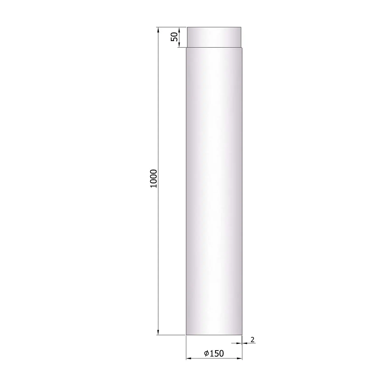 Ofenrohr 1000 mm, 2 mm Stahl, unlackiert