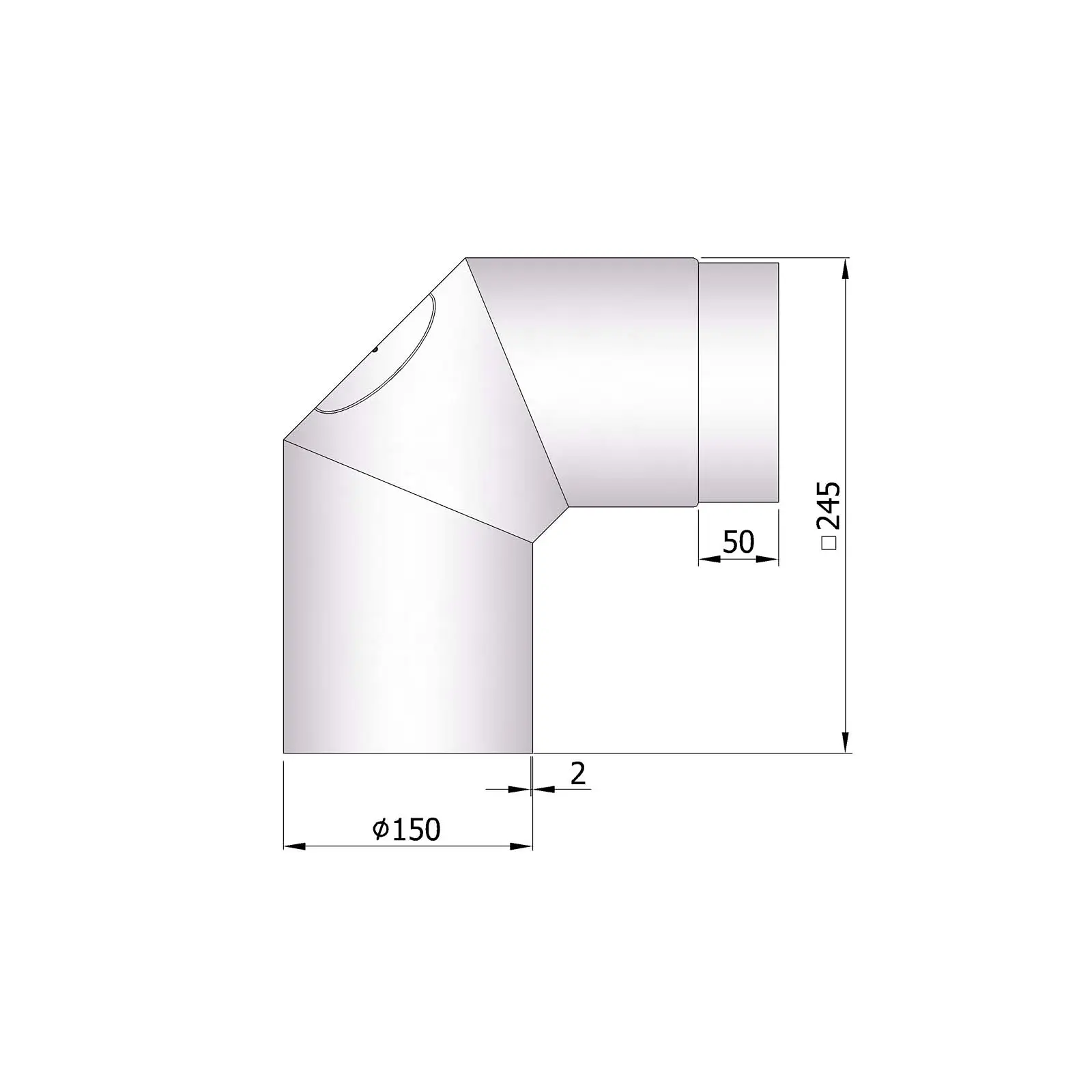 Ofenrohrbogen 2x45° mit Putztür, 2 mm Stahl, unlackiert