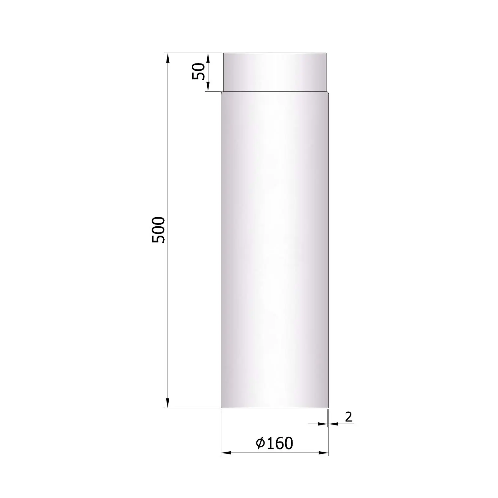 Ofenrohr 500 mm, 2 mm Stahl, unlackiert