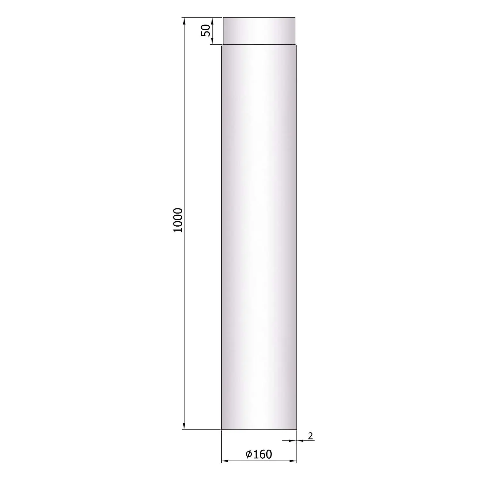 Ofenrohr 1000 mm, 2 mm Stahl, unlackiert