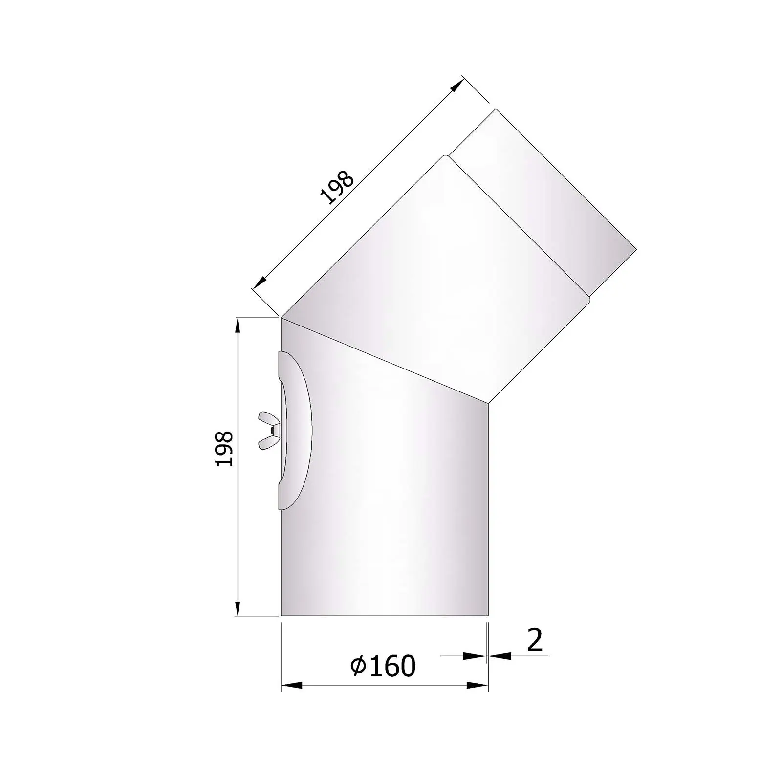 Ofenrohrbogen 45° mit Putztür, 2 mm Stahl, unlackiert