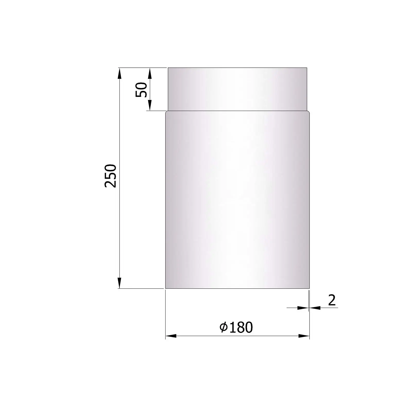 Ofenrohr 250 mm, 2 mm Stahl, unlackiert