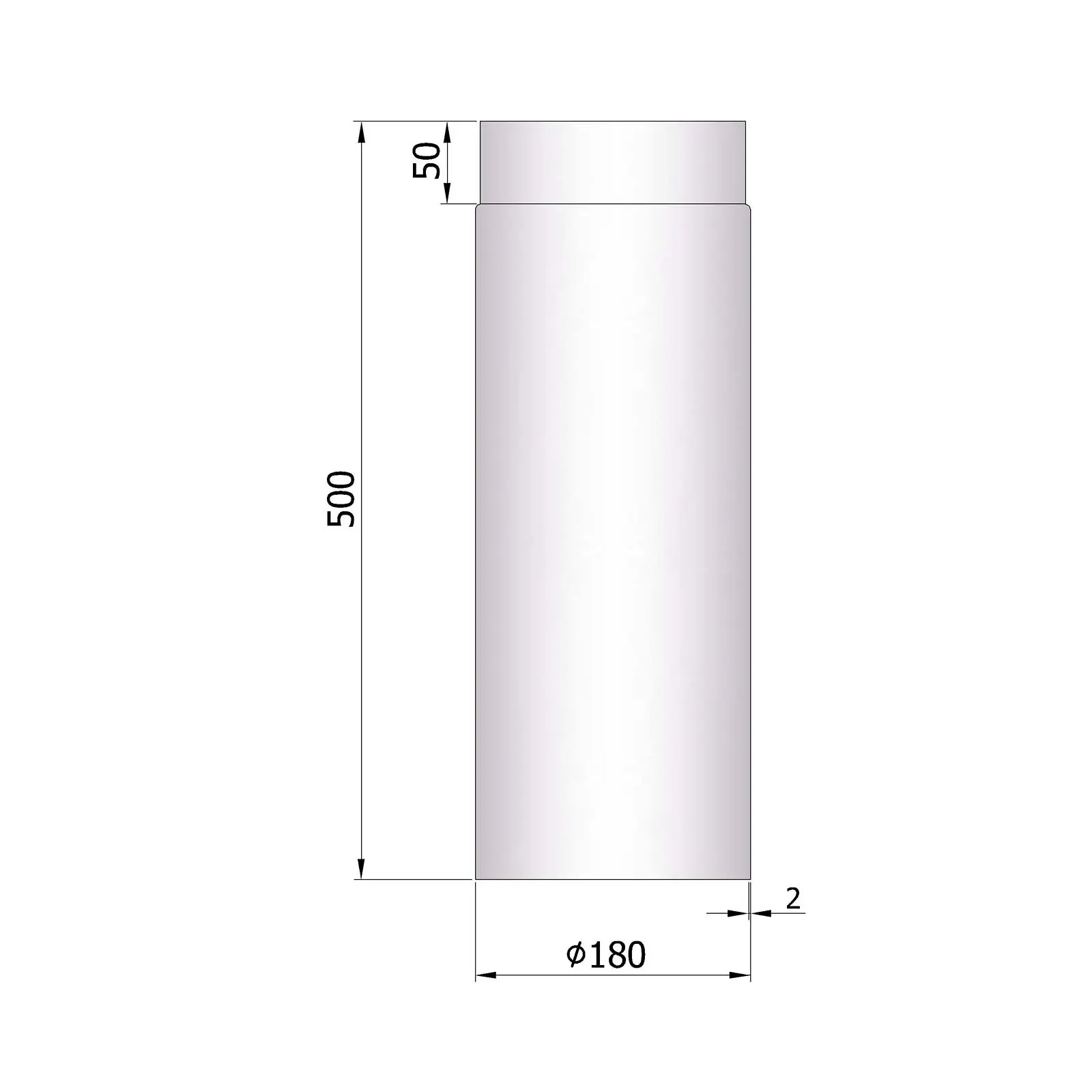 Ofenrohr 500 mm, 2 mm Stahl, unlackiert