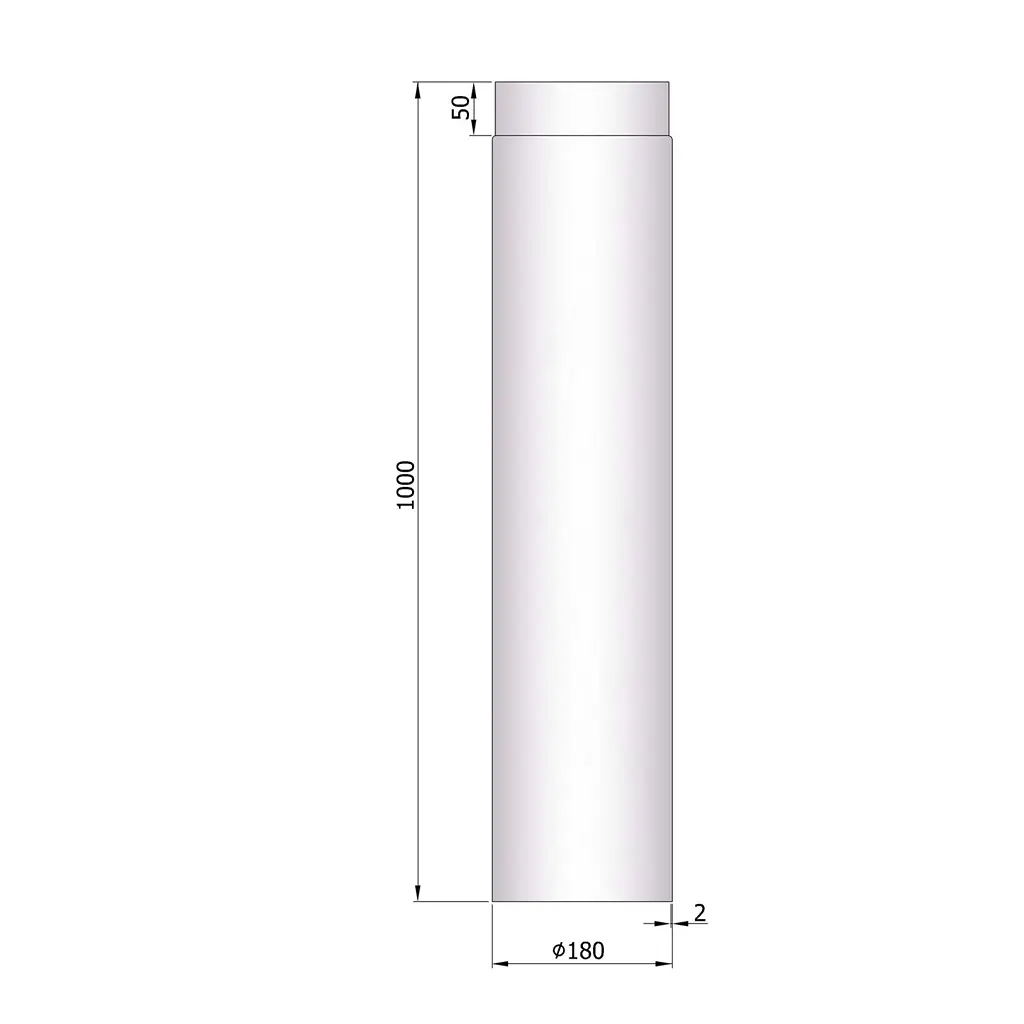 Ofenrohr 1000 mm, 2 mm Stahl, unlackiert