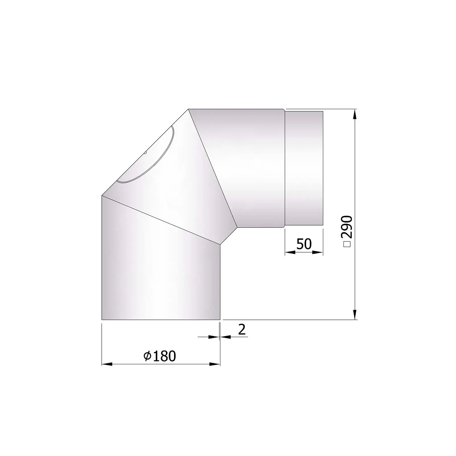 Ofenrohrbogen 2x45° mit Putztür, 2 mm Stahl, unlackiert