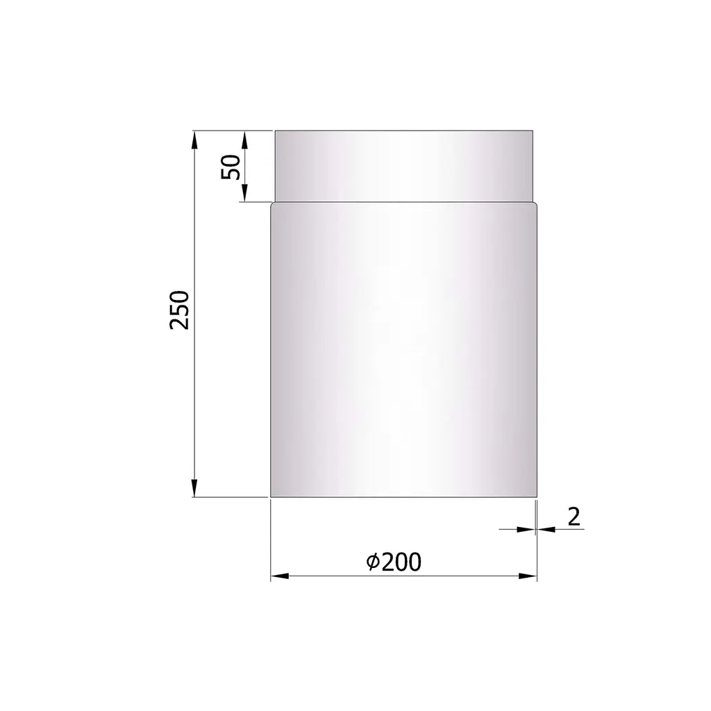 Ofenrohr 250 mm, 2 mm Stahl, unlackiert